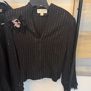 Vintage St. John Black Blouse with Pink Floral Detail